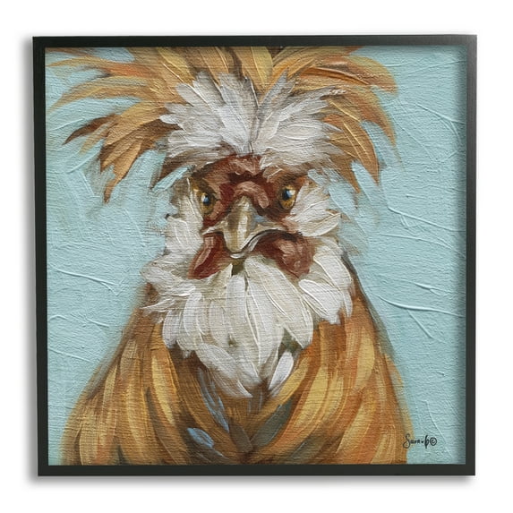 Stupell Blue Country Rooster Portrait Animals & Insects Painting Black Framed Art Print Wall Art