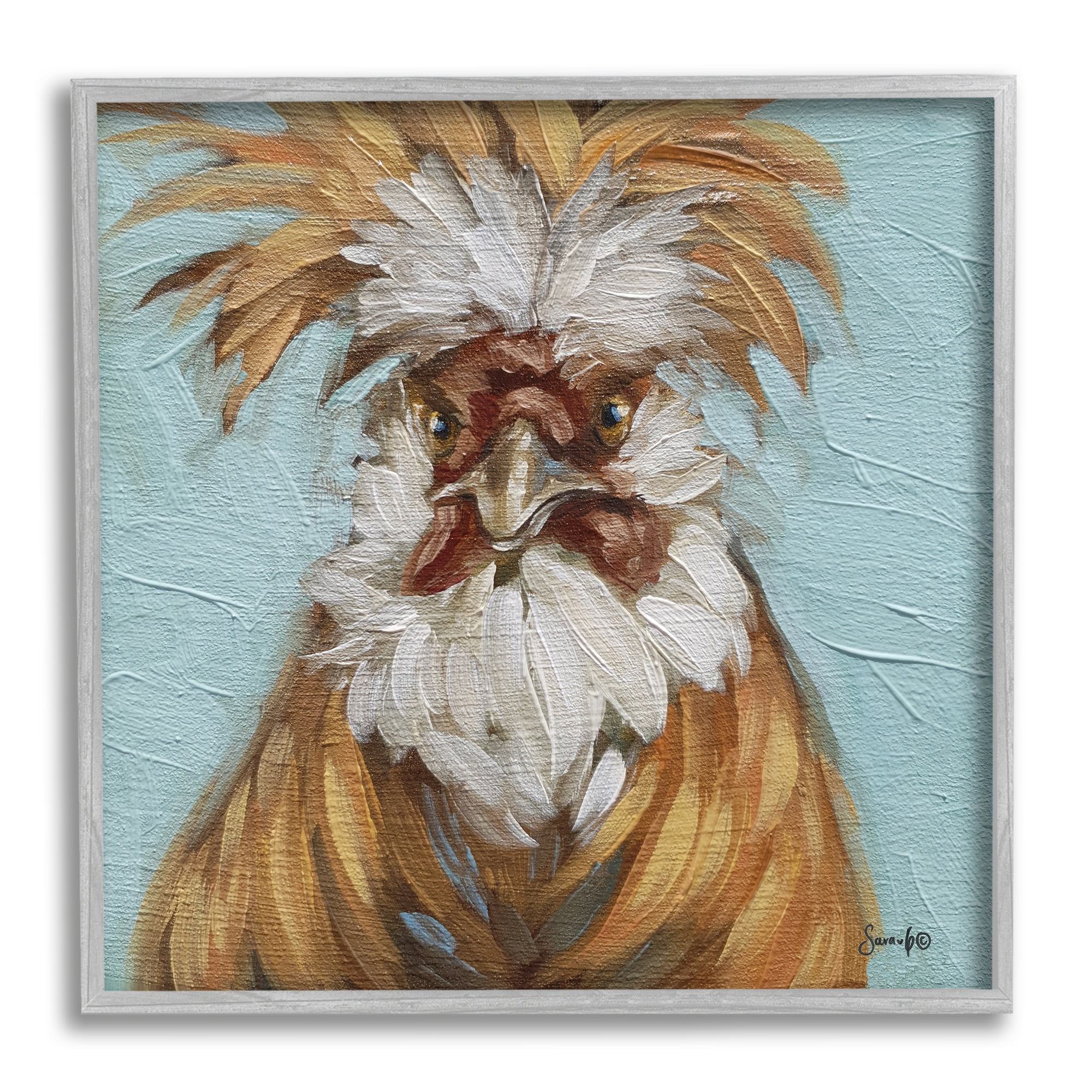 Stupell Blue Country Rooster Portrait Animals & Insects Painting Gray Framed Art Print Wall Art