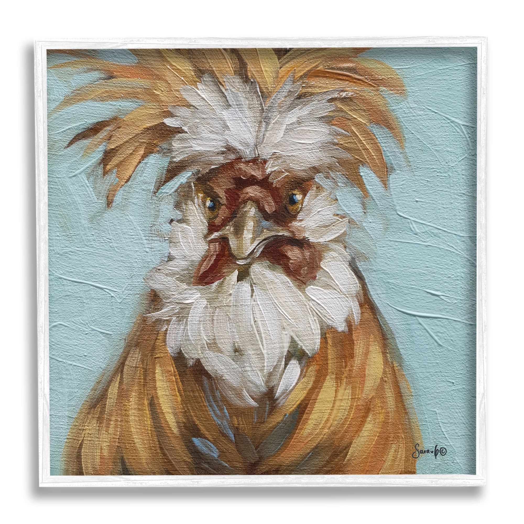 Stupell Blue Country Rooster Portrait Animals & Insects Painting White Framed Art Print Wall Art