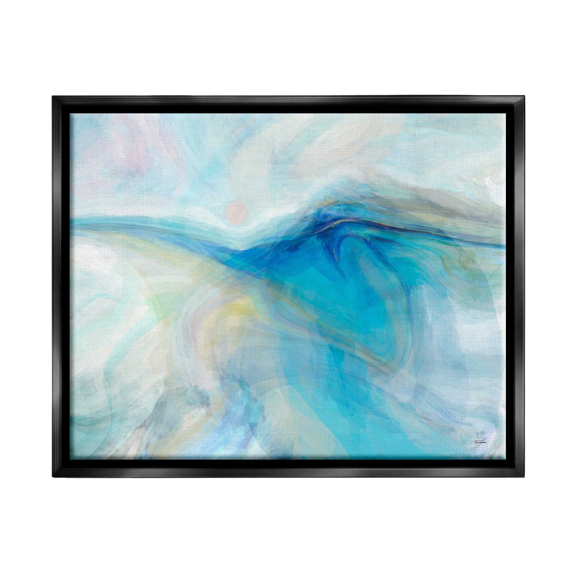 Stupell Blue Fluid Pastel Abstract Swirl Abstract Painting Black Floater Framed Art Print Wall Art