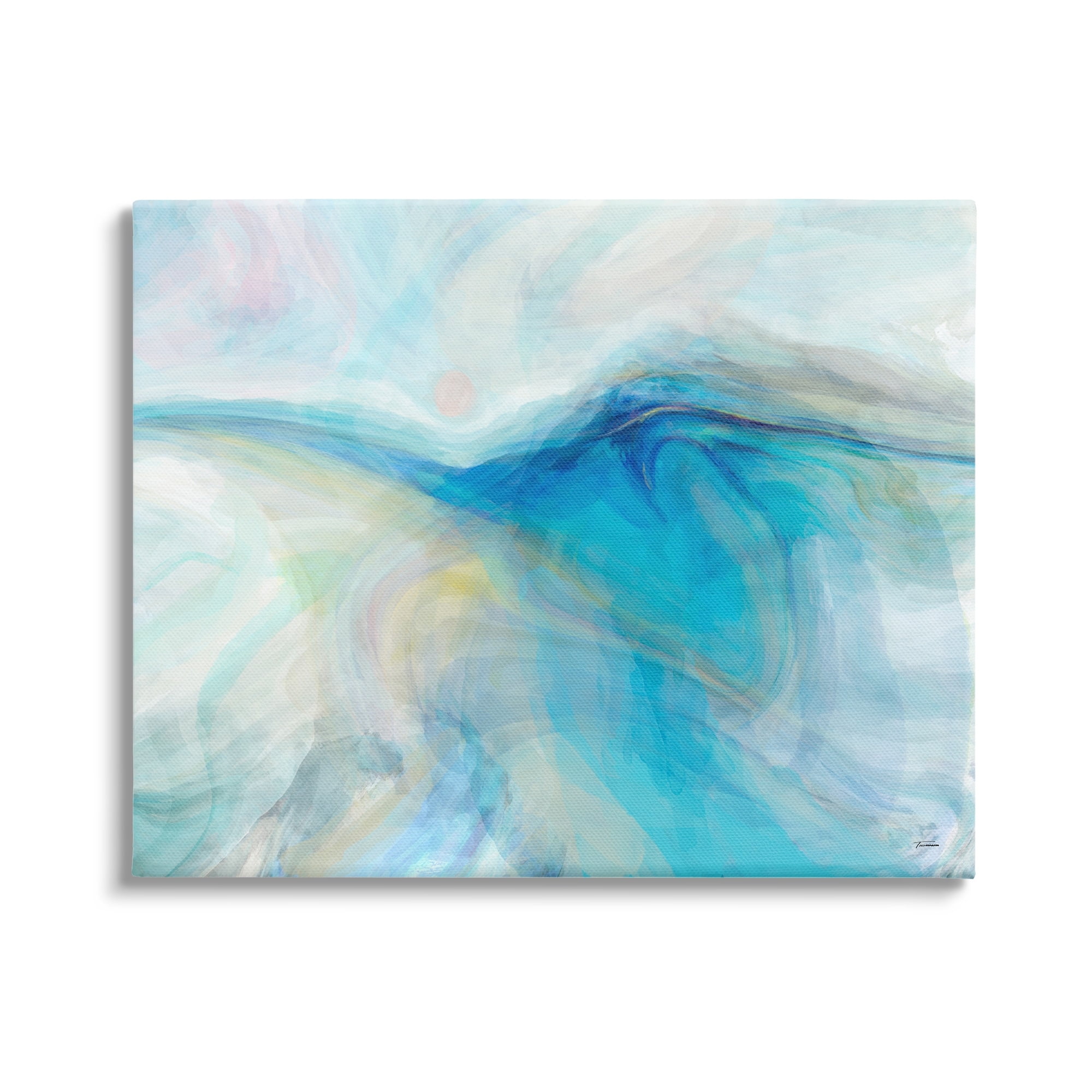 Stupell Blue Fluid Pastel Abstract Swirl Abstract Painting Gallery Wrapped Canvas Print Wall Art