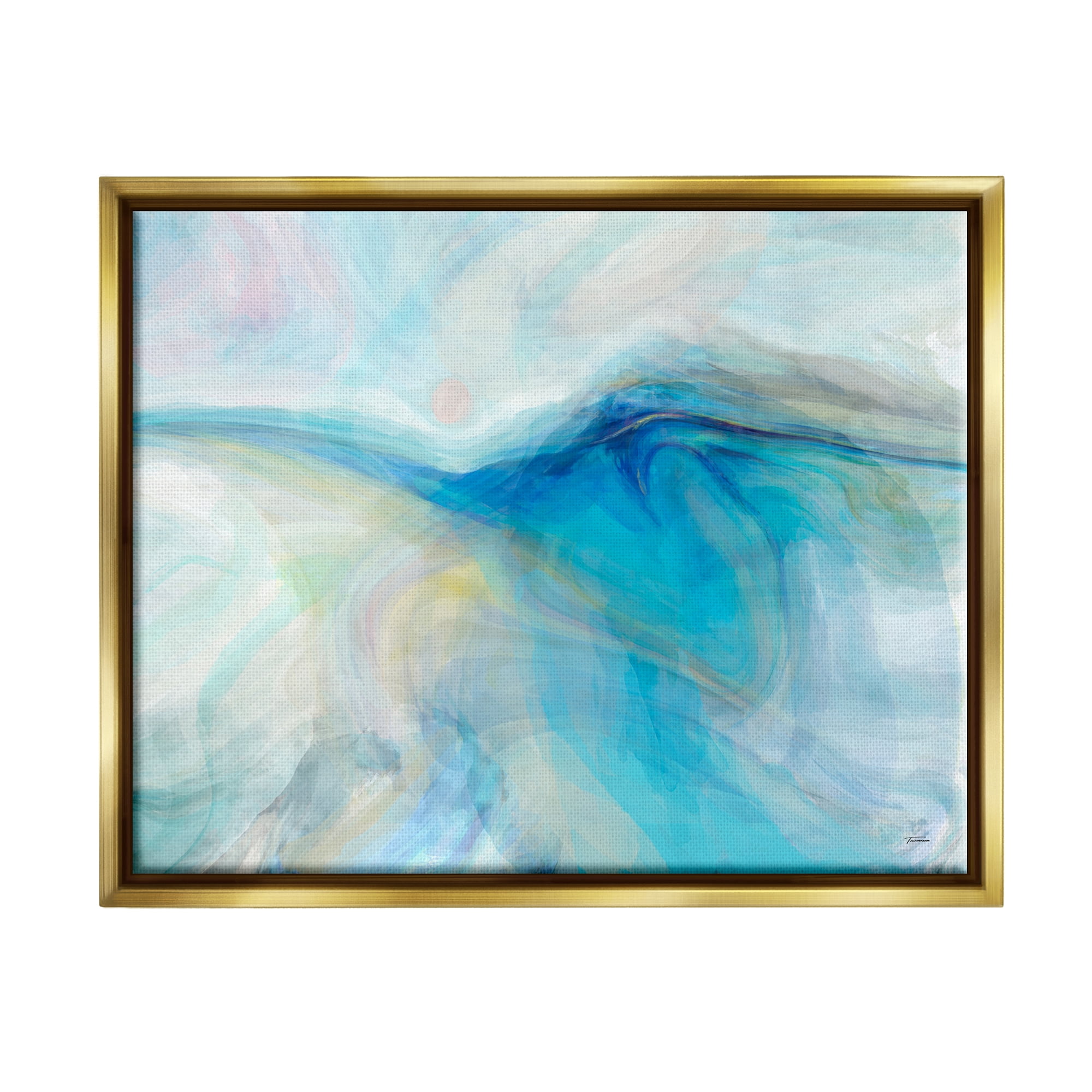 Stupell Blue Fluid Pastel Abstract Swirl Abstract Painting Gold Floater Framed Art Print Wall Art