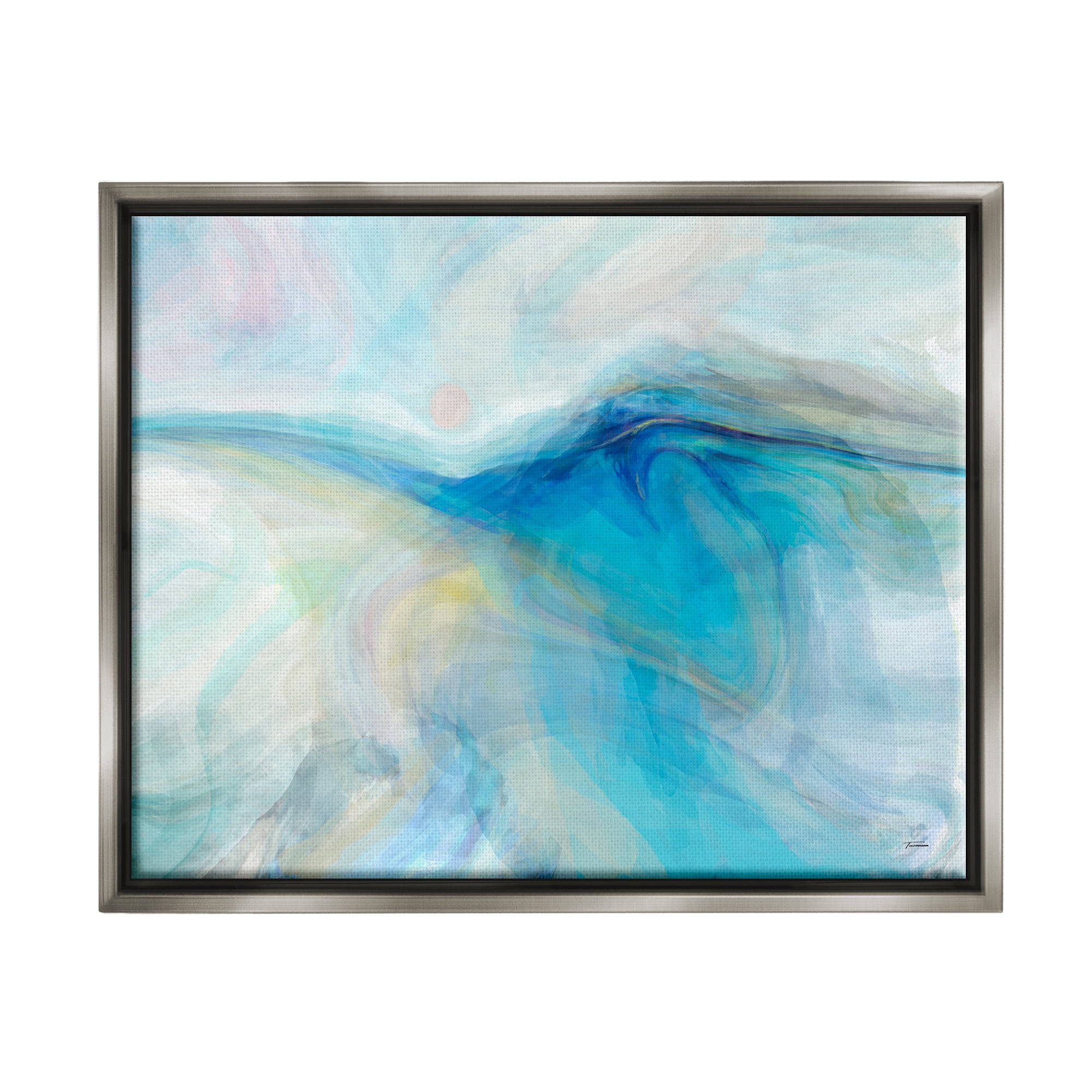 Stupell Blue Fluid Pastel Abstract Swirl Abstract Painting Gray Floater Framed Art Print Wall Art