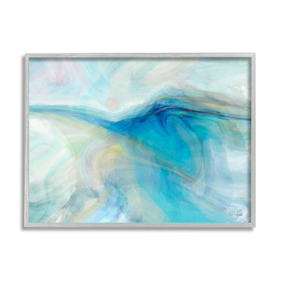 Stupell Blue Fluid Pastel Abstract Swirl Abstract Painting Gray Framed Art Print Wall Art