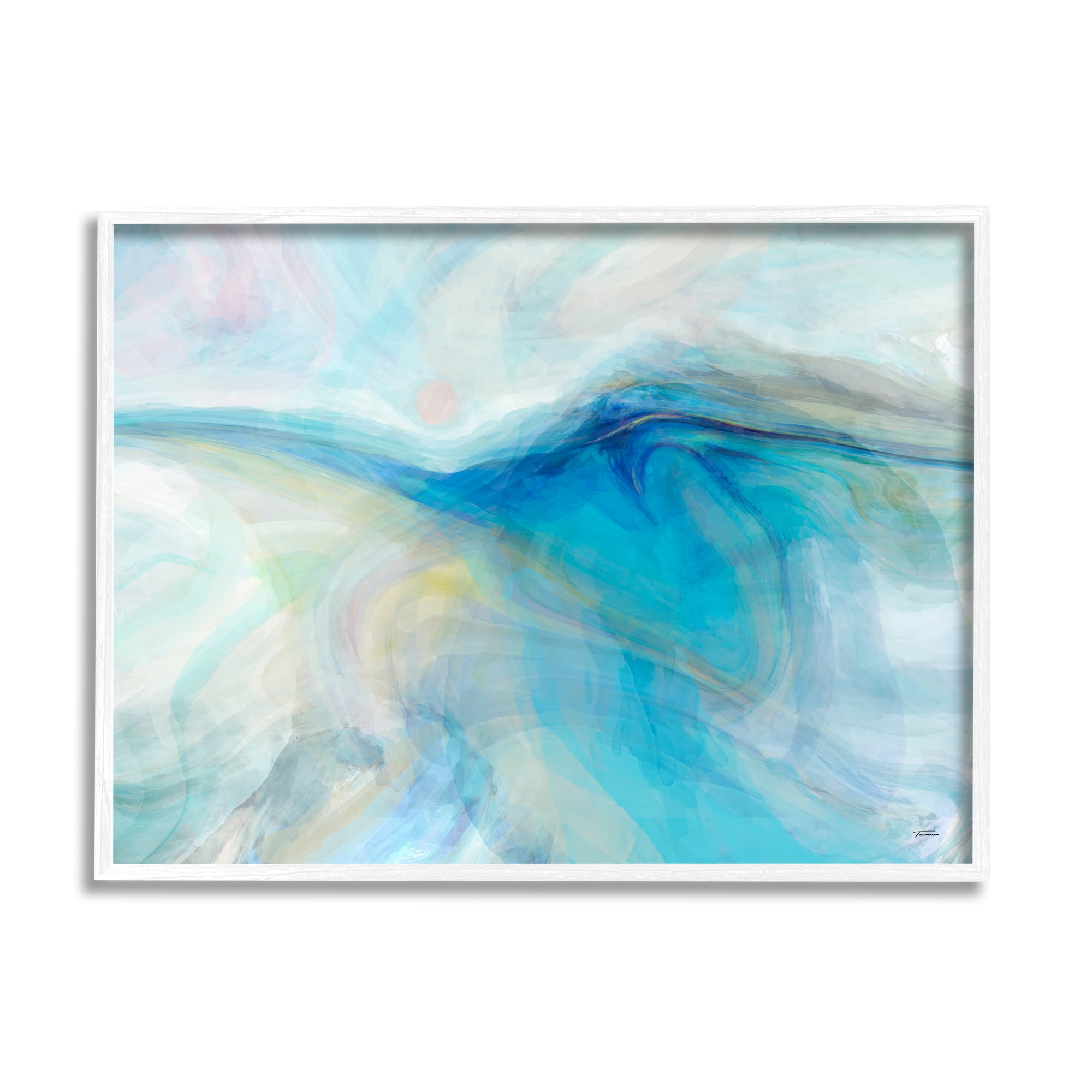Stupell Blue Fluid Pastel Abstract Swirl Abstract Painting White Framed Art Print Wall Art