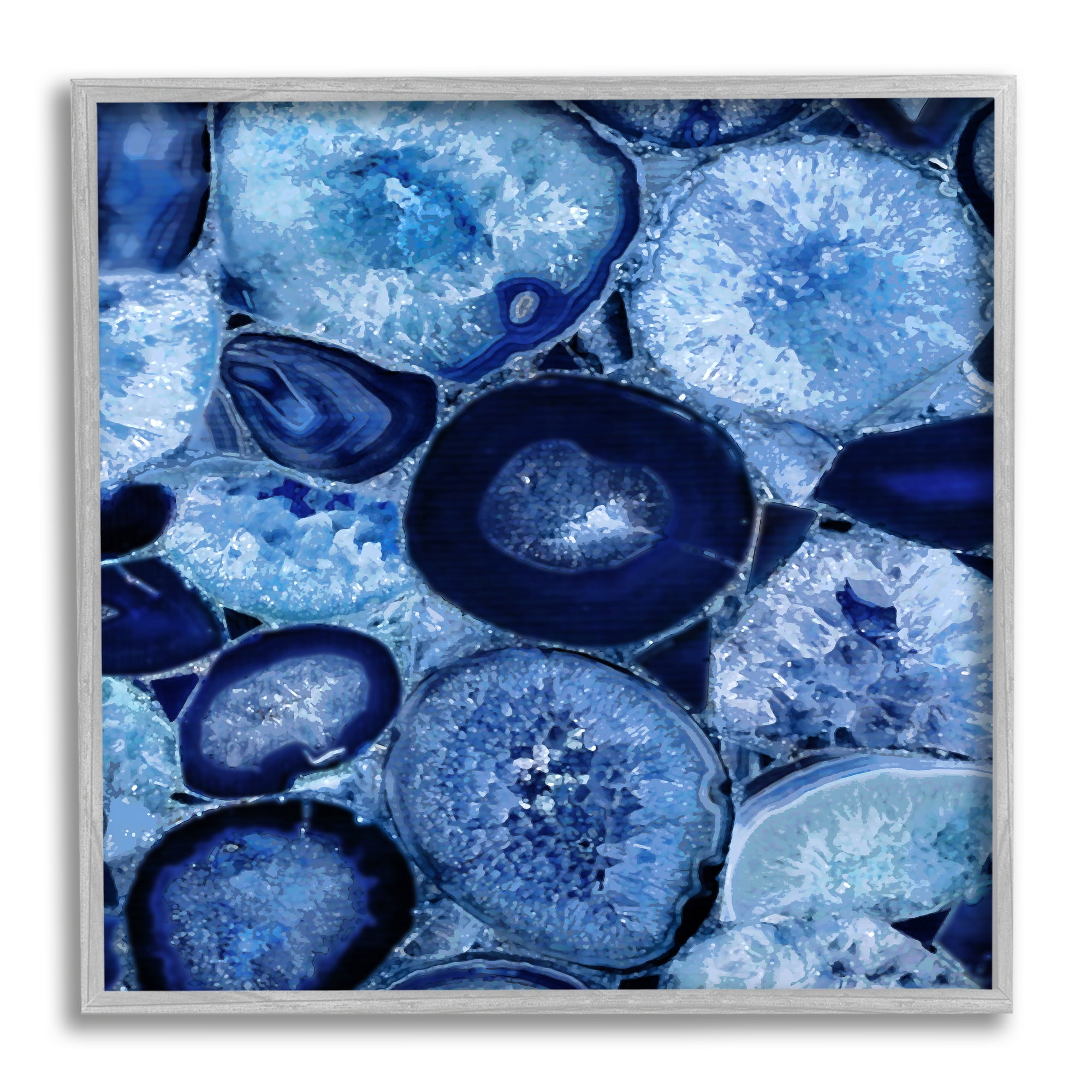 Stupell Blue Geode Crystals Arrangement Abstract Painting Gray Framed Art Print Wall Art