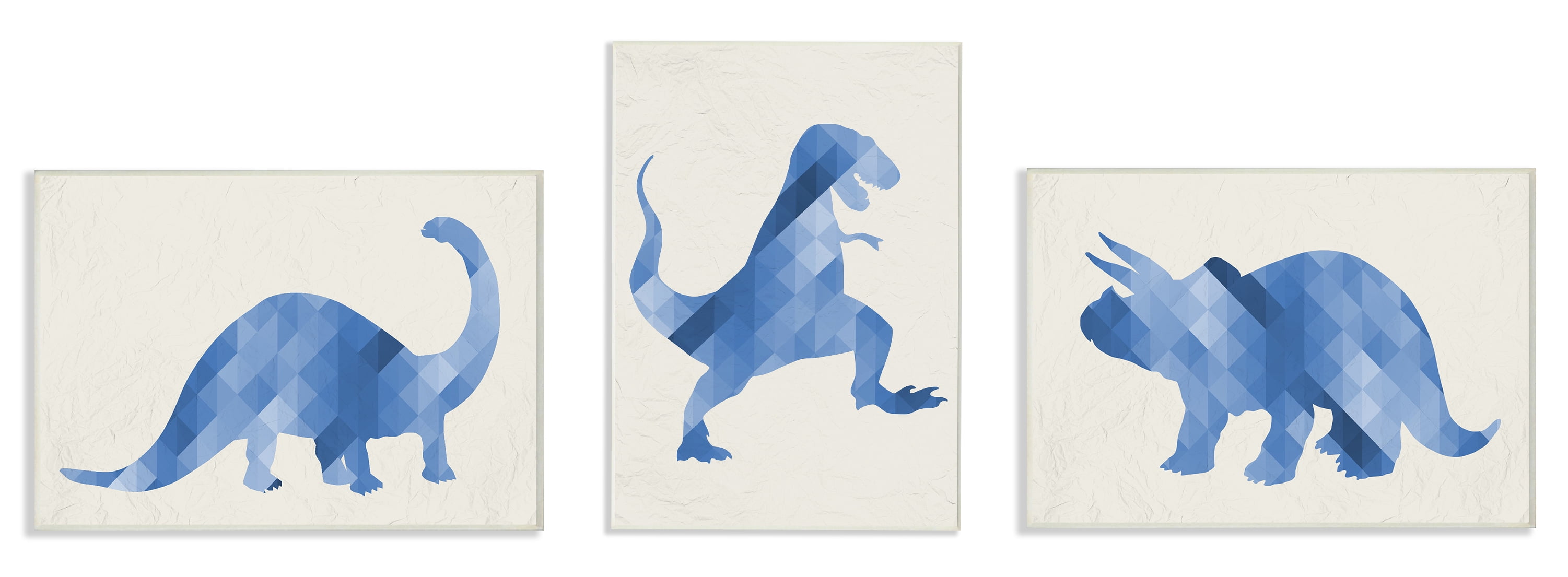 The Kids Room by Stupell Blue Geometric Ombre Dinosaurs 3pc Wall Plaque Art Set, 10 x 0.5 x 15