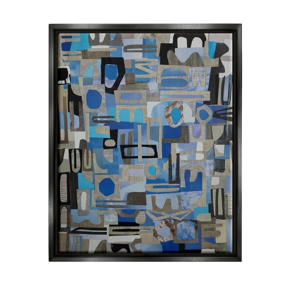 Stupell Blue Geometric Shapes Collage Abstract Painting Black Floater Framed Art Print Wall Art