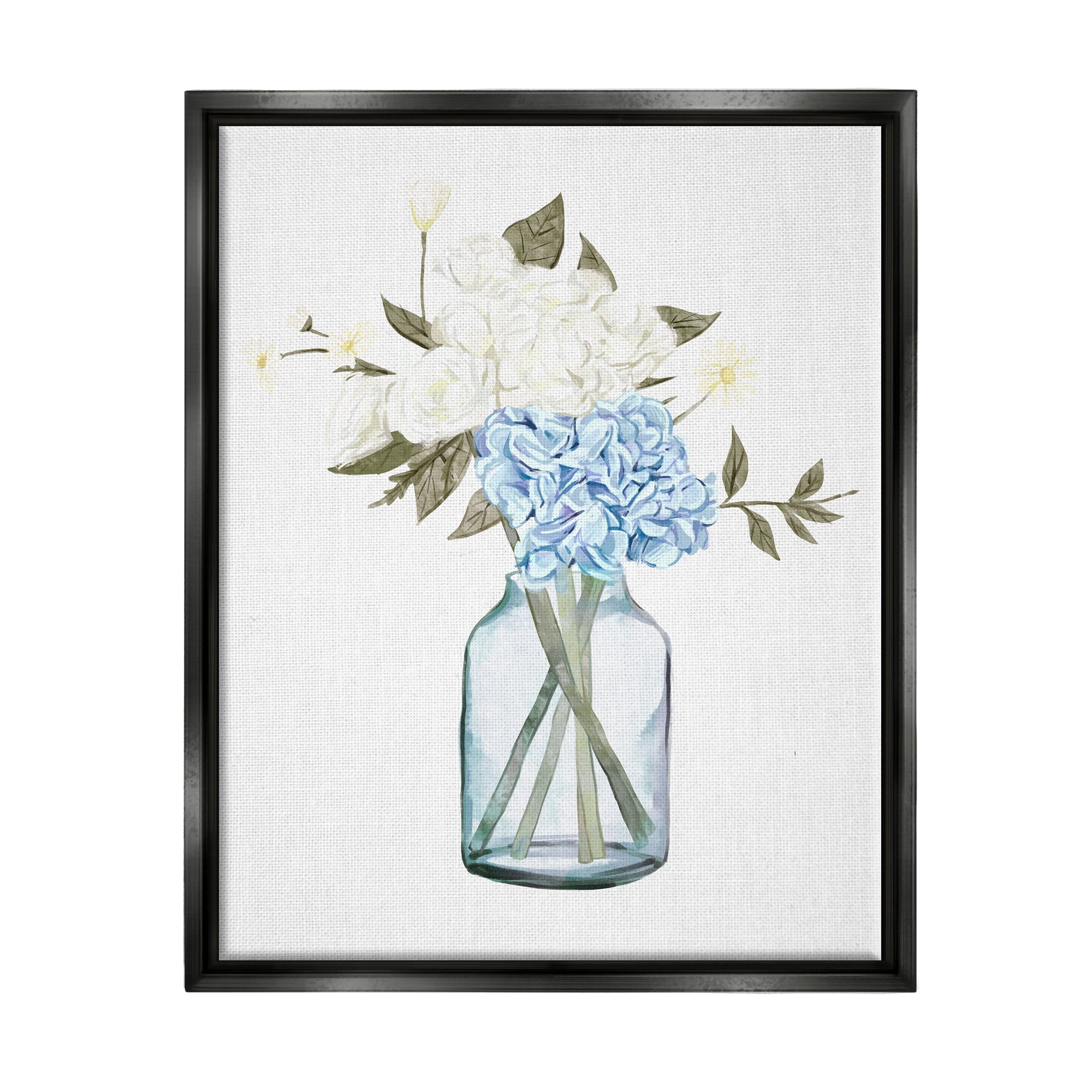 Stupell Blue Hydrangea Bunches Vase Botanical & Floral Painting Black Floater Framed Art Print Wall Art