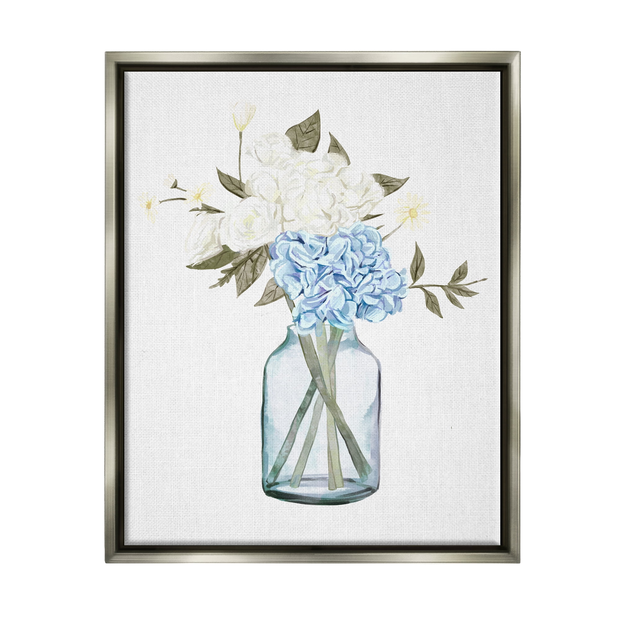 Stupell Blue Hydrangea Bunches Vase Botanical & Floral Painting Gray Floater Framed Art Print Wall Art
