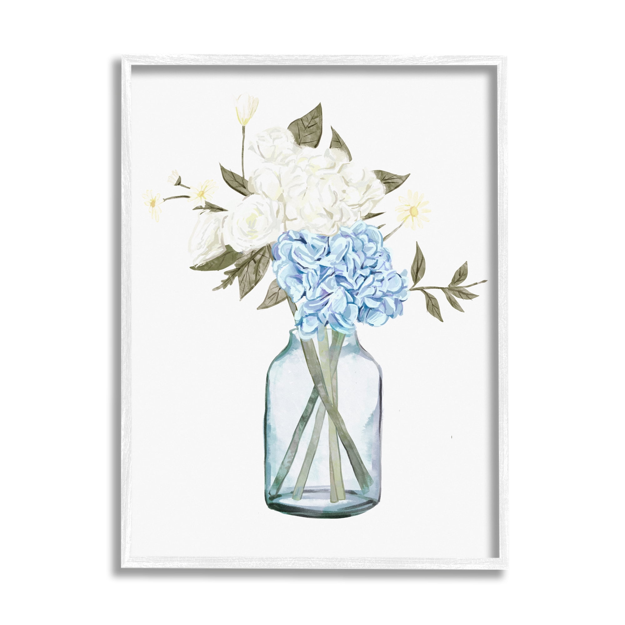 Stupell Blue Hydrangea Bunches Vase Botanical & Floral Painting White Framed Art Print Wall Art