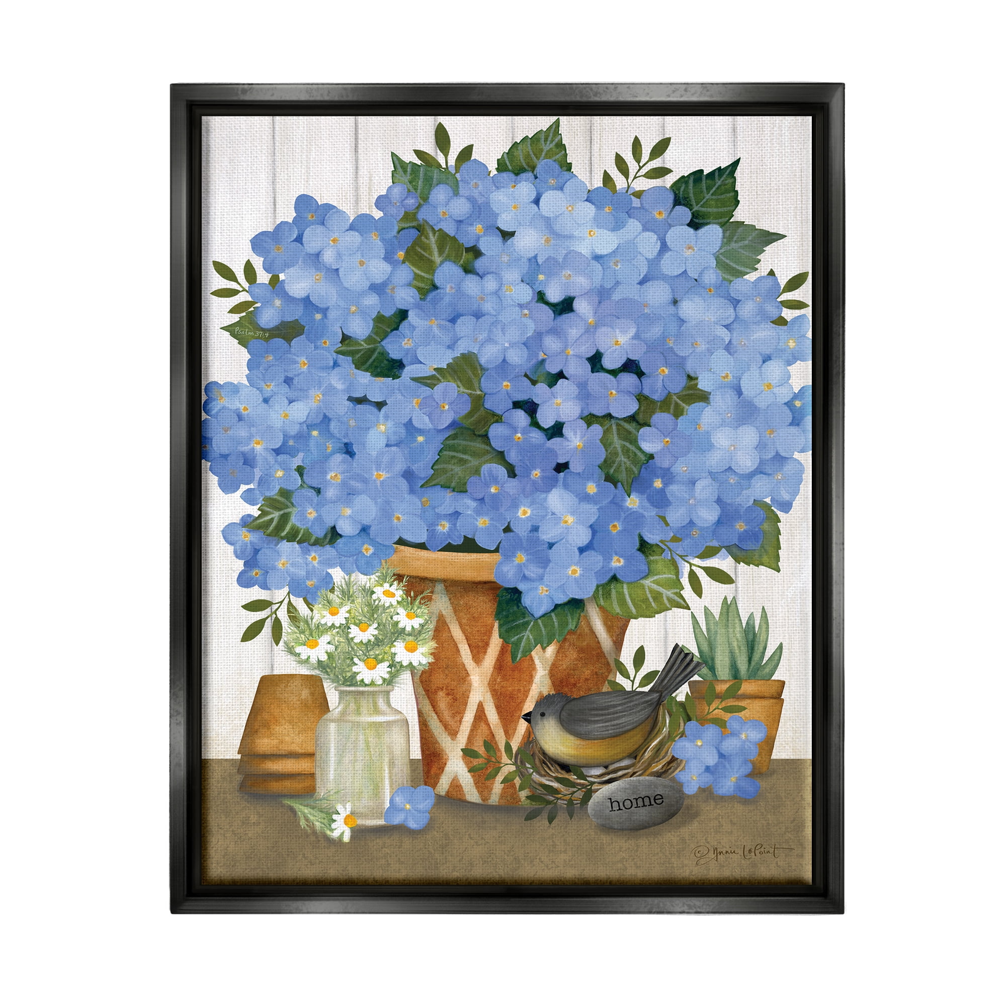 Stupell Blue Hydrangeas Country Arrangement Botanical & Floral Painting Black Floater Framed Art Print Wall Art