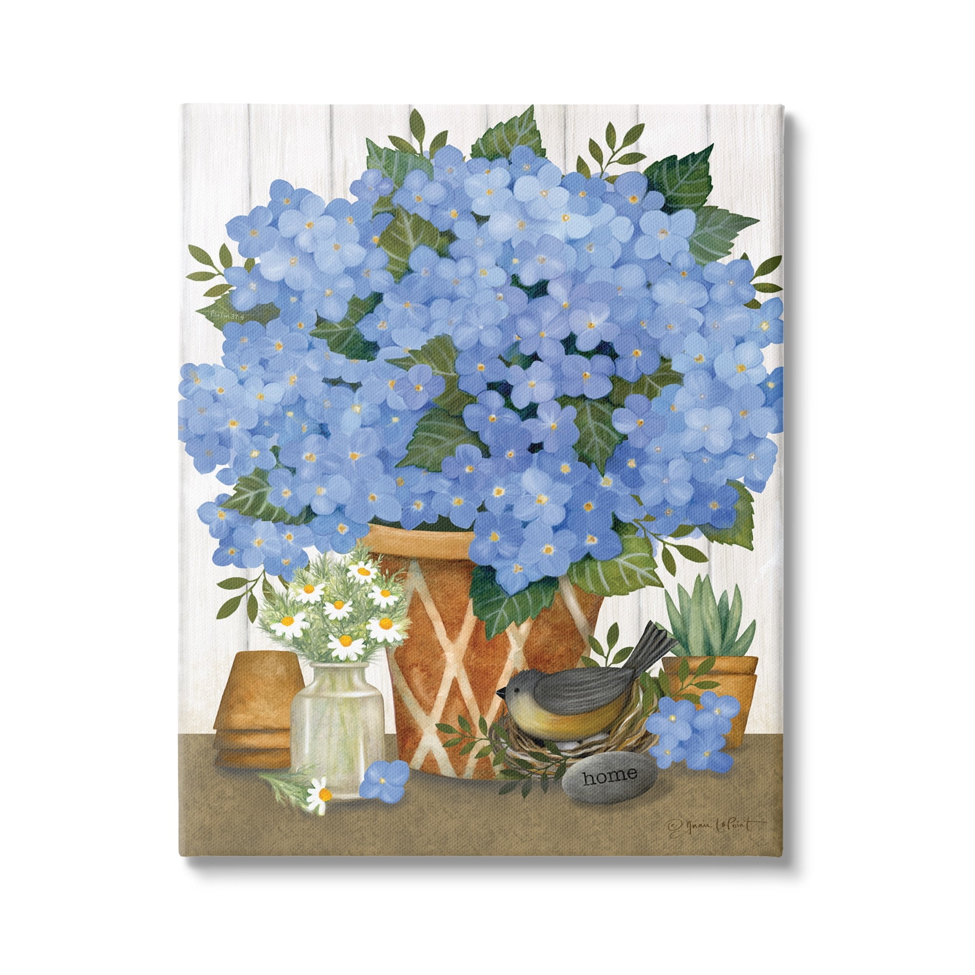 Stupell Blue Hydrangeas Country Arrangement Botanical & Floral Painting Gallery Wrapped Canvas Print Wall Art