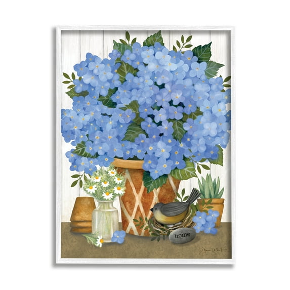Stupell Blue Hydrangeas Country Arrangement Botanical & Floral Painting White Framed Art Print Wall Art