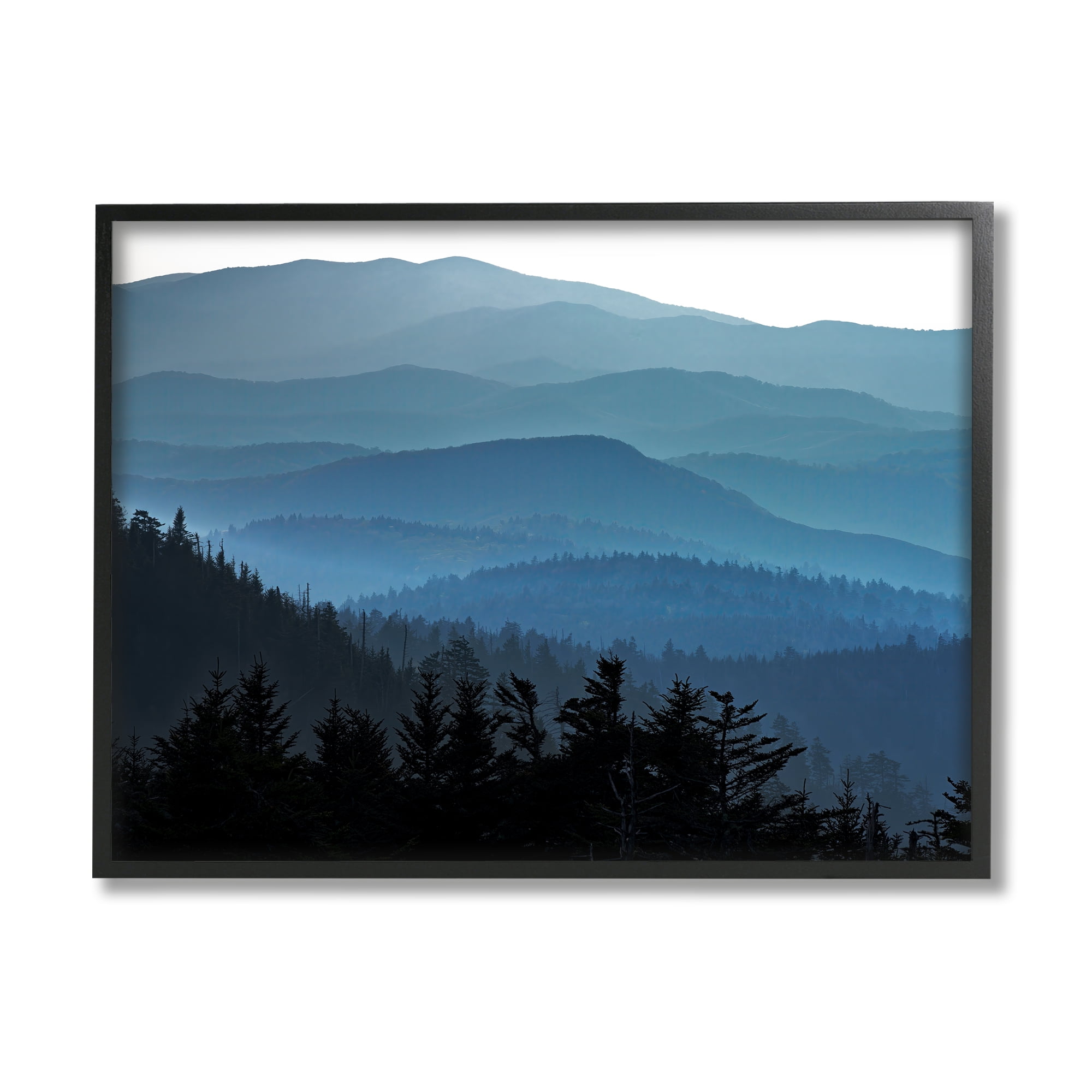 Stupell Blue Layered Mountain Peaks Landscape Photography Black Framed Art Print Wall Art