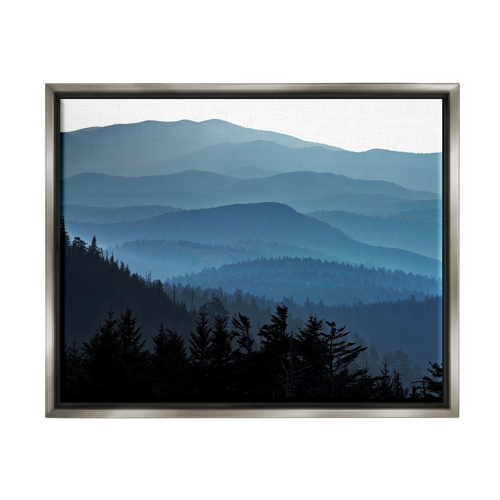 Stupell Blue Layered Mountain Peaks Landscape Photography Gray Floater Framed Art Print Wall Art