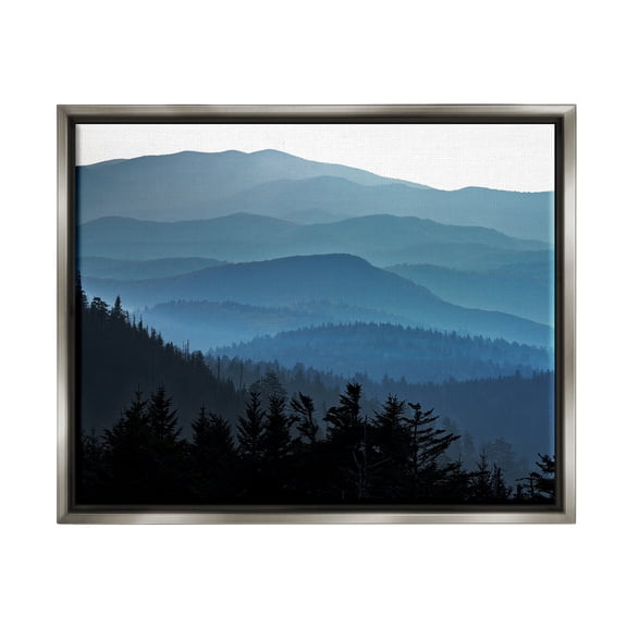 Stupell Blue Layered Mountain Peaks Landscape Photography Gray Floater Framed Art Print Wall Art