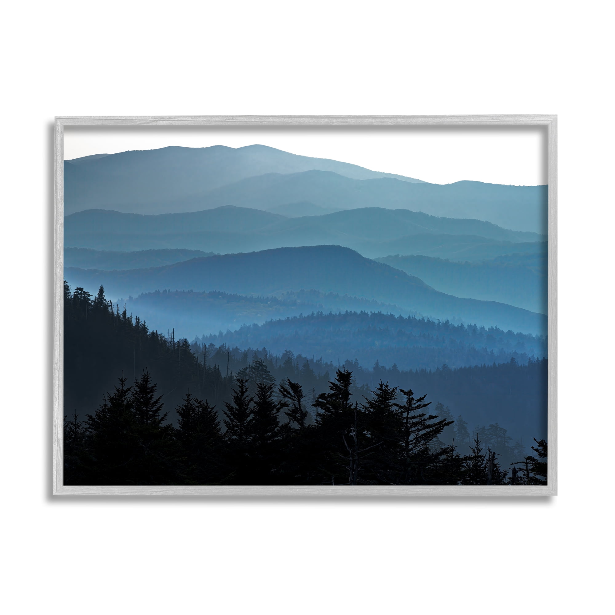 Stupell Blue Layered Mountain Peaks Landscape Photography Gray Framed Art Print Wall Art