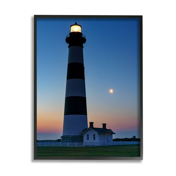 Stupell Blue Moonlit Lighthouse Coast Landscape Photography Black Framed Art Print Wall Art