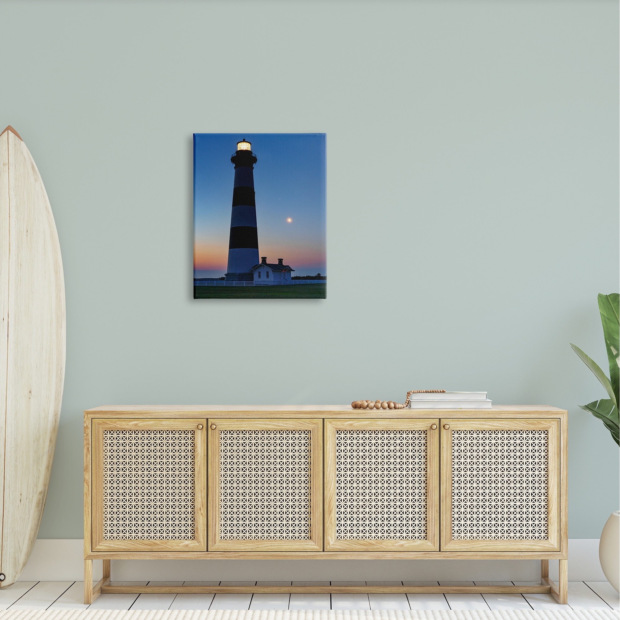 Stupell Blue Moonlit Lighthouse Coast Landscape Photography Gallery Wrapped Canvas Print Wall Art