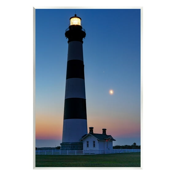 Stupell Blue Moonlit Lighthouse Coast Landscape Photography Wall Plaque Unframed Art Print Wall Art