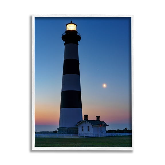 Stupell Blue Moonlit Lighthouse Coast Landscape Photography White Framed Art Print Wall Art