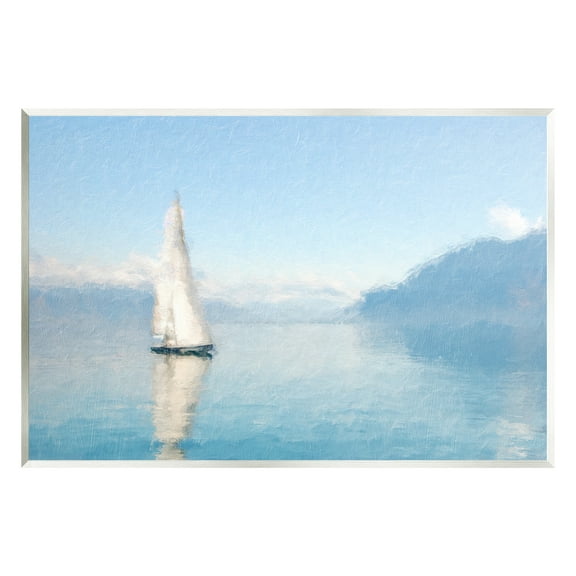 Stupell Blue Ocean Sailboat Sea Reflection Landscape Painting Wall Plaque Unframed Art Print Wall Art