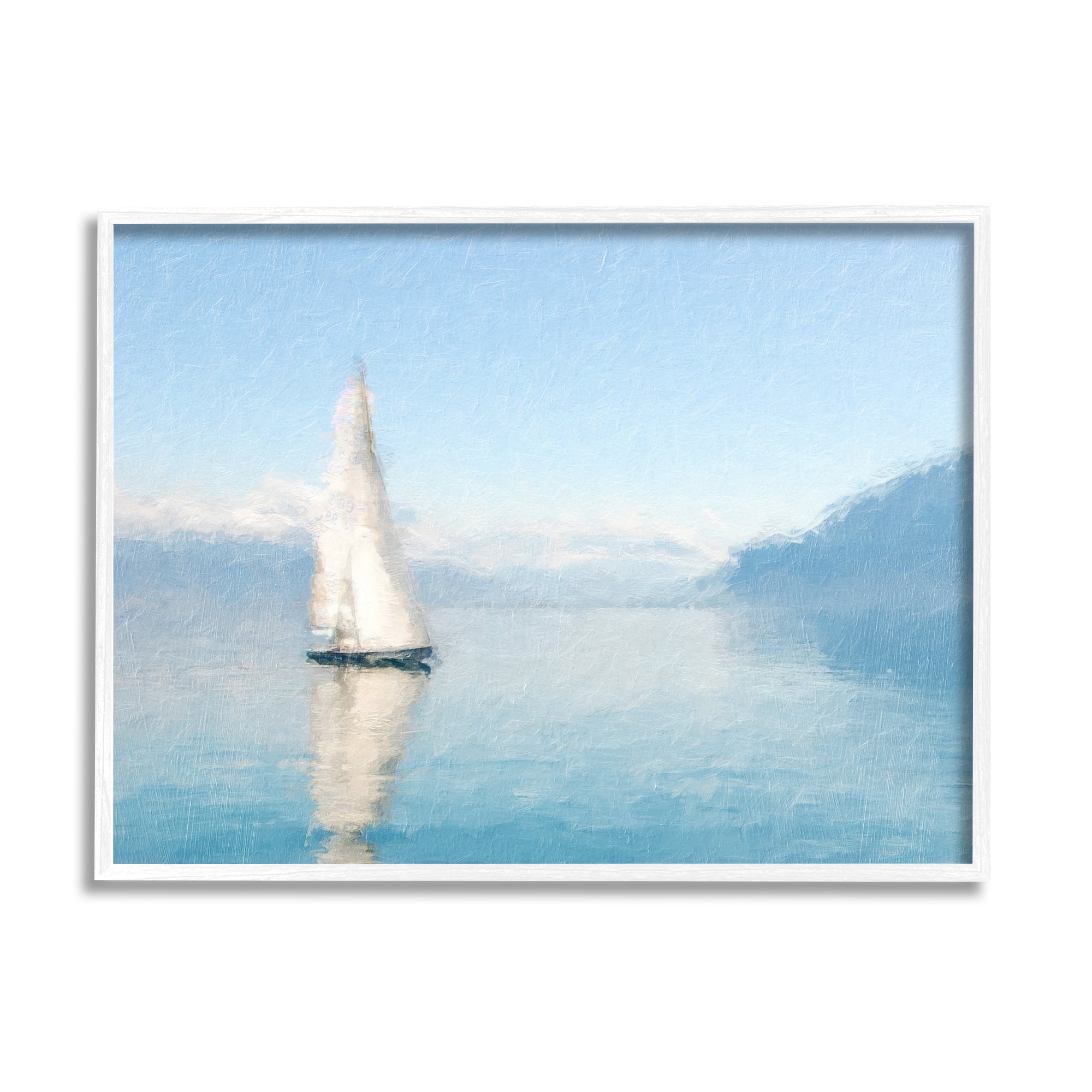 Stupell Blue Ocean Sailboat Sea Reflection Landscape Painting White Framed Art Print Wall Art