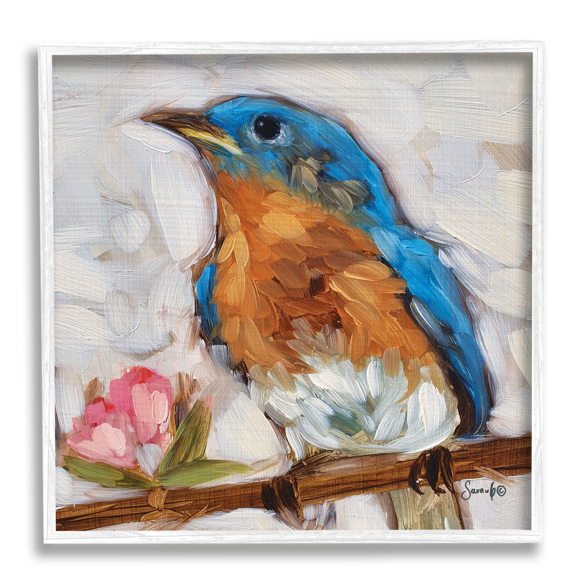 Stupell Bluebird Wildlife Blooming Flower Tree Animals & Insects Painting White Framed Art Print Wall Art