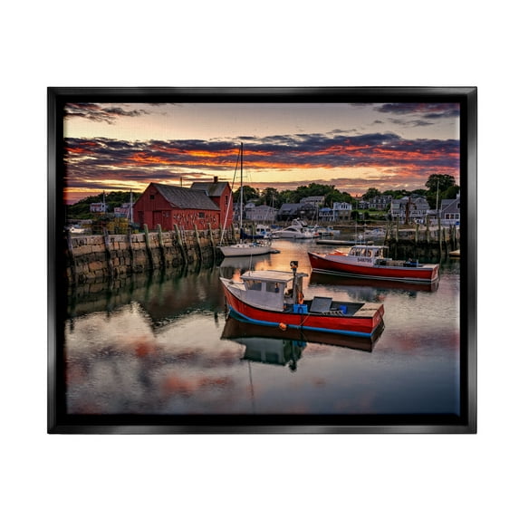 Stupell Boat Harbor Sunset Photography Landscape Photography Black Floater Framed Art Print Wall Art