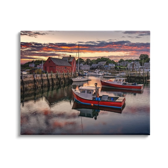 Stupell Boat Harbor Sunset Photography Landscape Photography Gallery Wrapped Canvas Print Wall Art