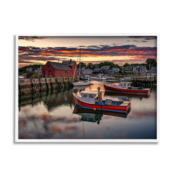 Stupell Boat Harbor Sunset Photography Landscape Photography White Framed Art Print Wall Art