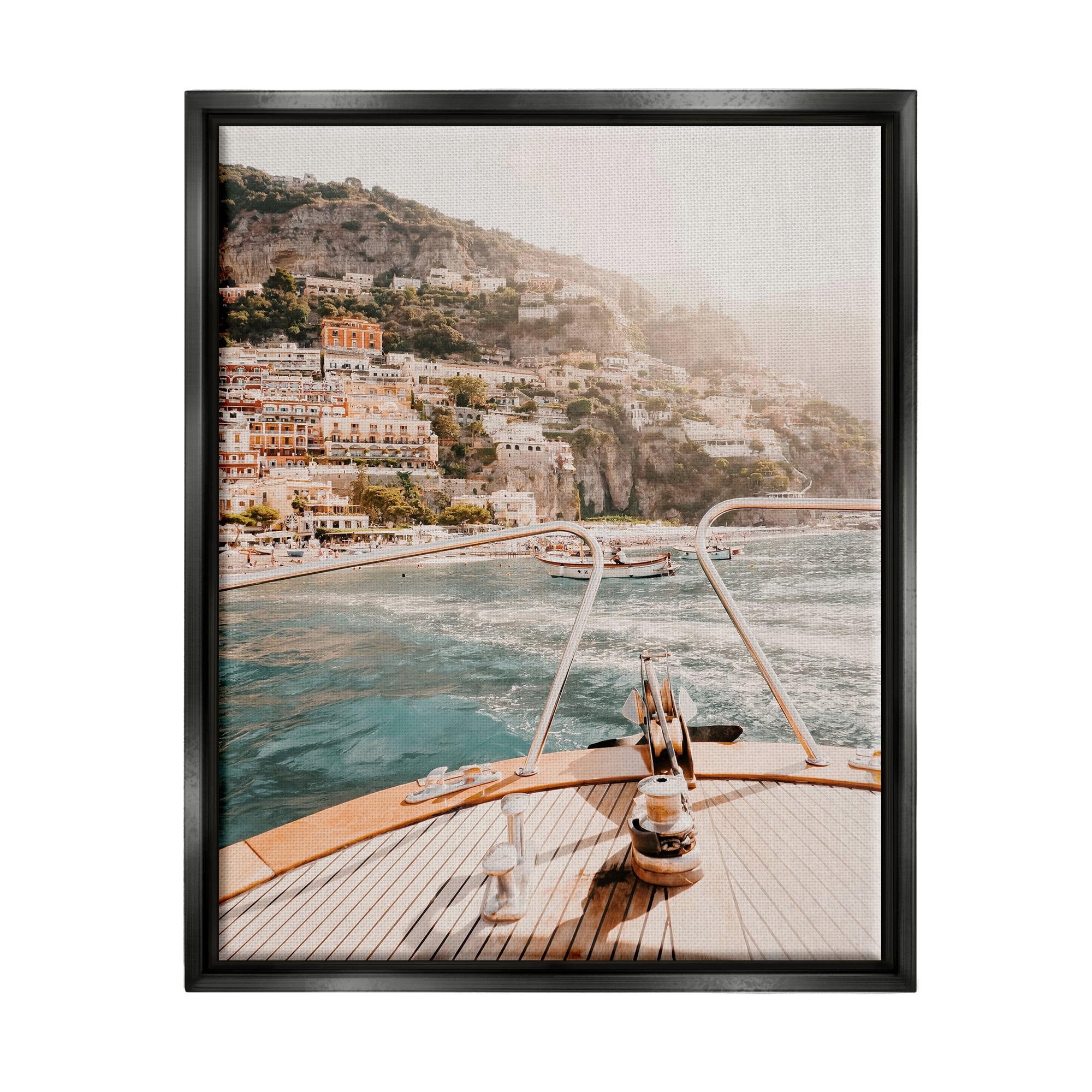 Stupell Boating Coastal Seaside Town Buildings Landscape Photography Black Floater Framed Art Print Wall Art