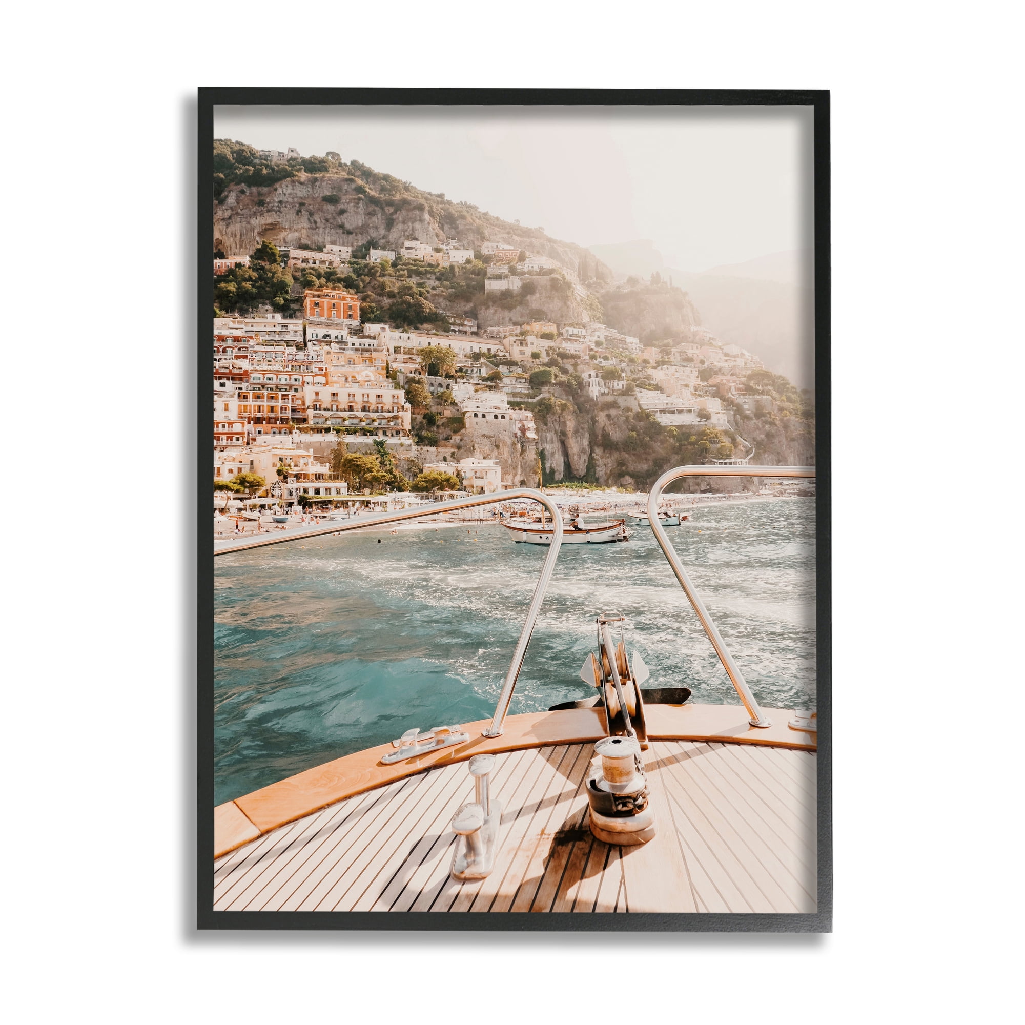 Stupell Boating Coastal Seaside Town Buildings Landscape Photography Black Framed Art Print Wall Art