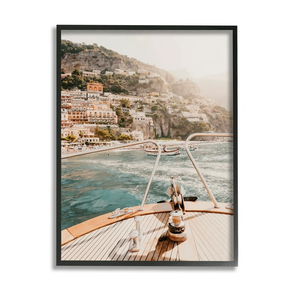 Stupell Boating Coastal Seaside Town Buildings Landscape Photography Black Framed Art Print Wall Art