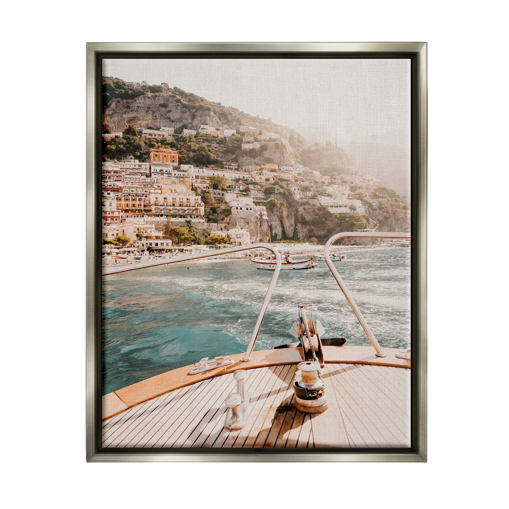 Stupell Boating Coastal Seaside Town Buildings Landscape Photography Gray Floater Framed Art Print Wall Art