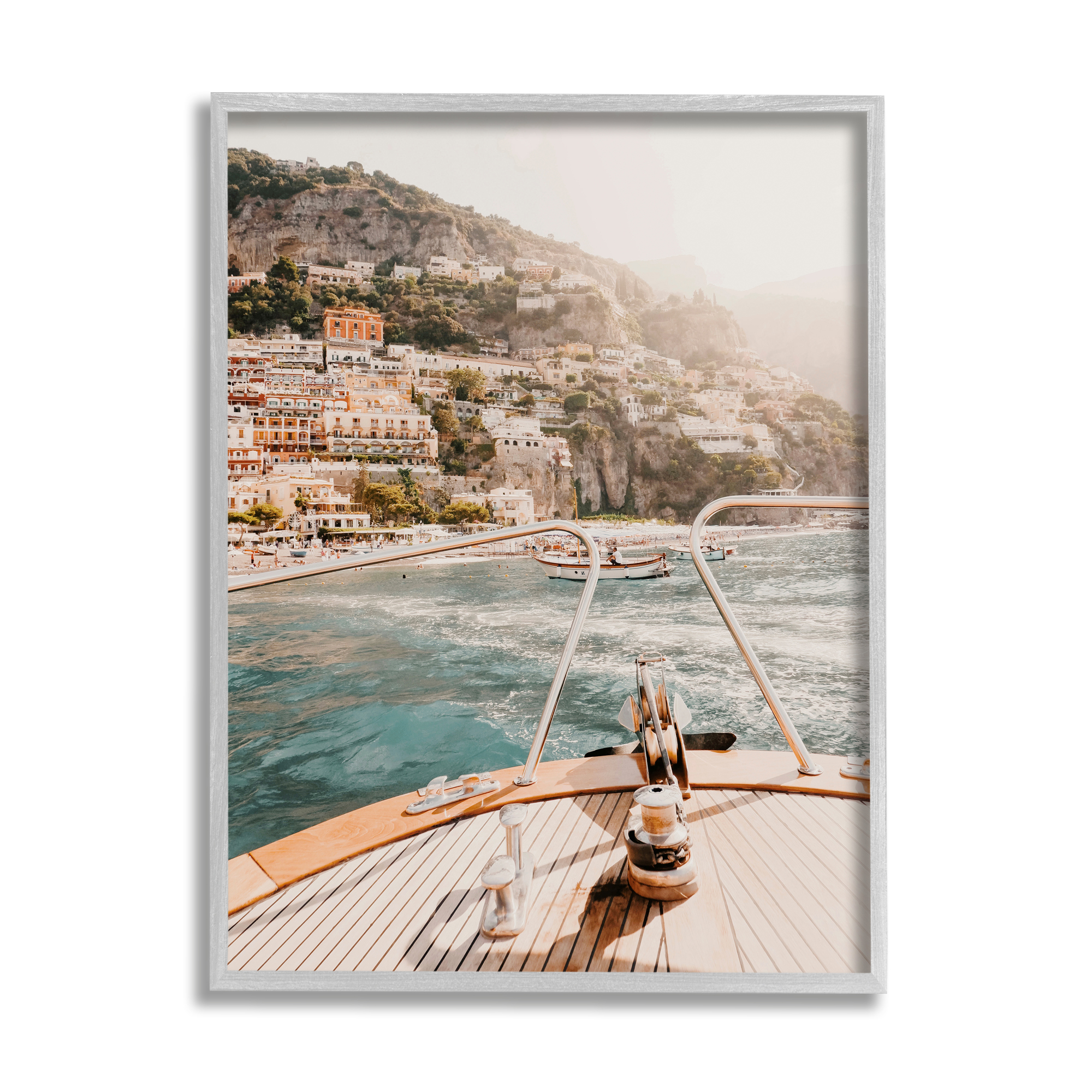 Stupell Boating Coastal Seaside Town Buildings Landscape Photography Gray Framed Art Print Wall Art