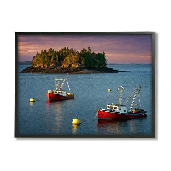 Stupell Boats Sailing Ocean Island Landscape Photography Black Framed Art Print Wall Art