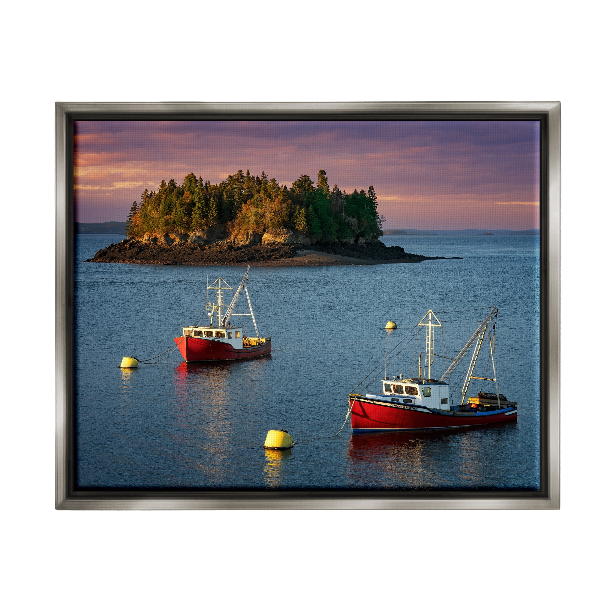 Stupell Boats Sailing Ocean Island Landscape Photography Gray Floater Framed Art Print Wall Art