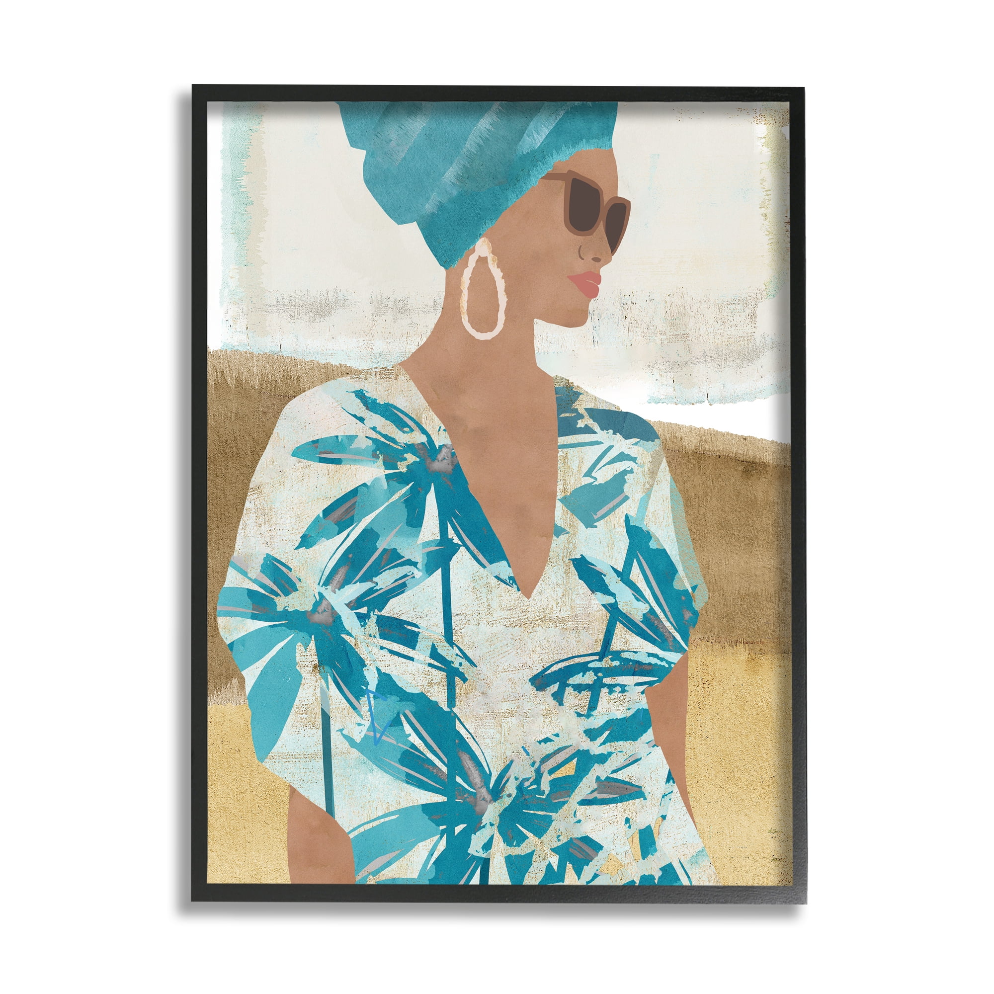 Stupell Boho Girl Portrait Collage Botanical & Floral Painting Black Framed Art Print Wall Art