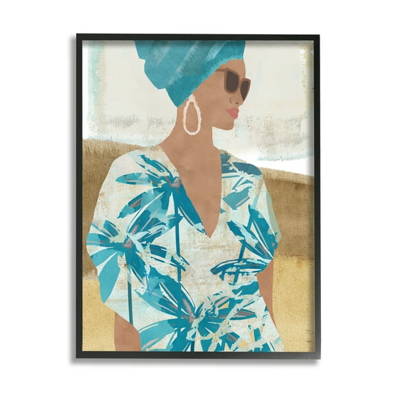 Stupell Boho Girl Portrait Collage Botanical & Floral Painting Black Framed Art Print Wall Art