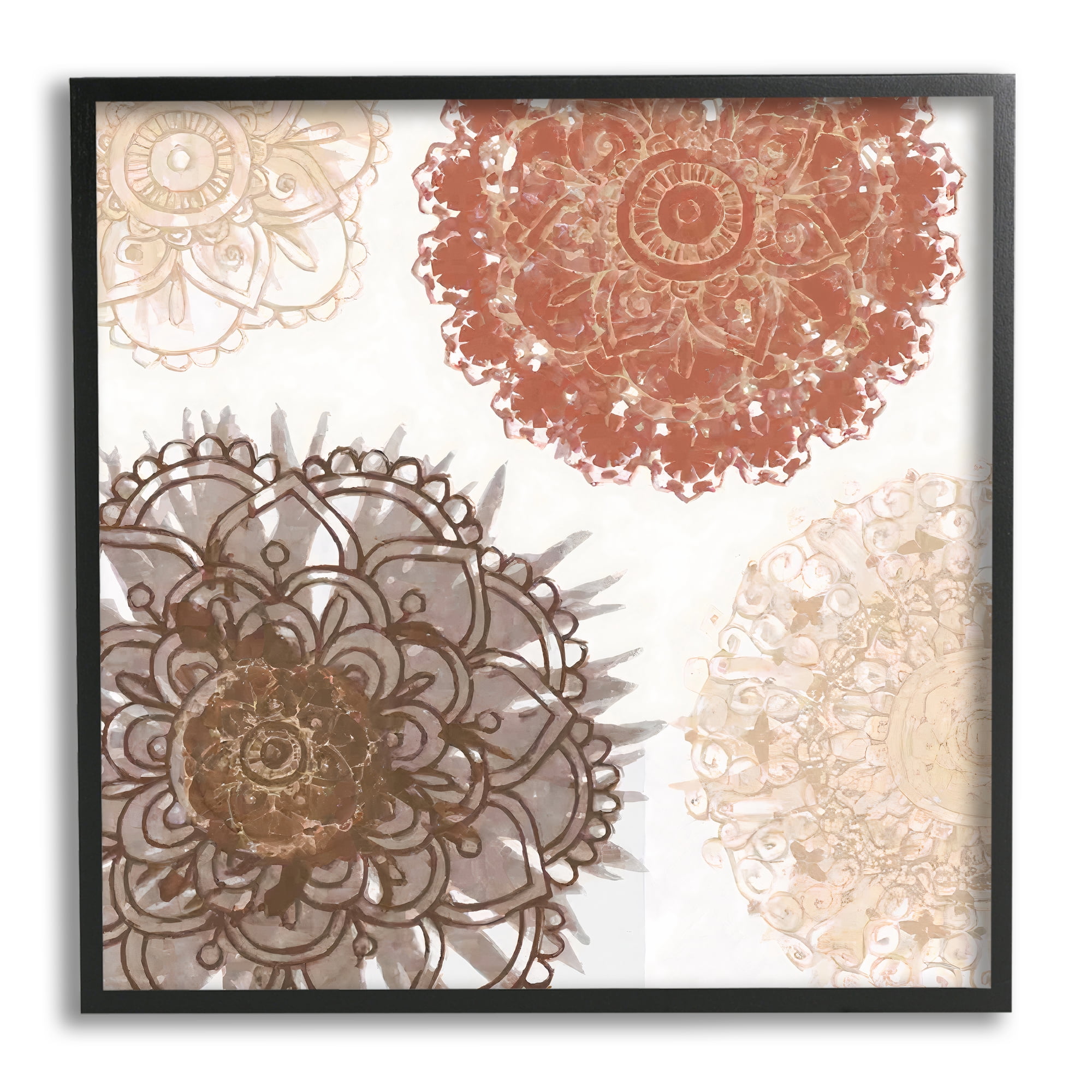 Stupell Boho Mandala Earthy Florals Abstract Painting Black Framed Art Print Wall Art