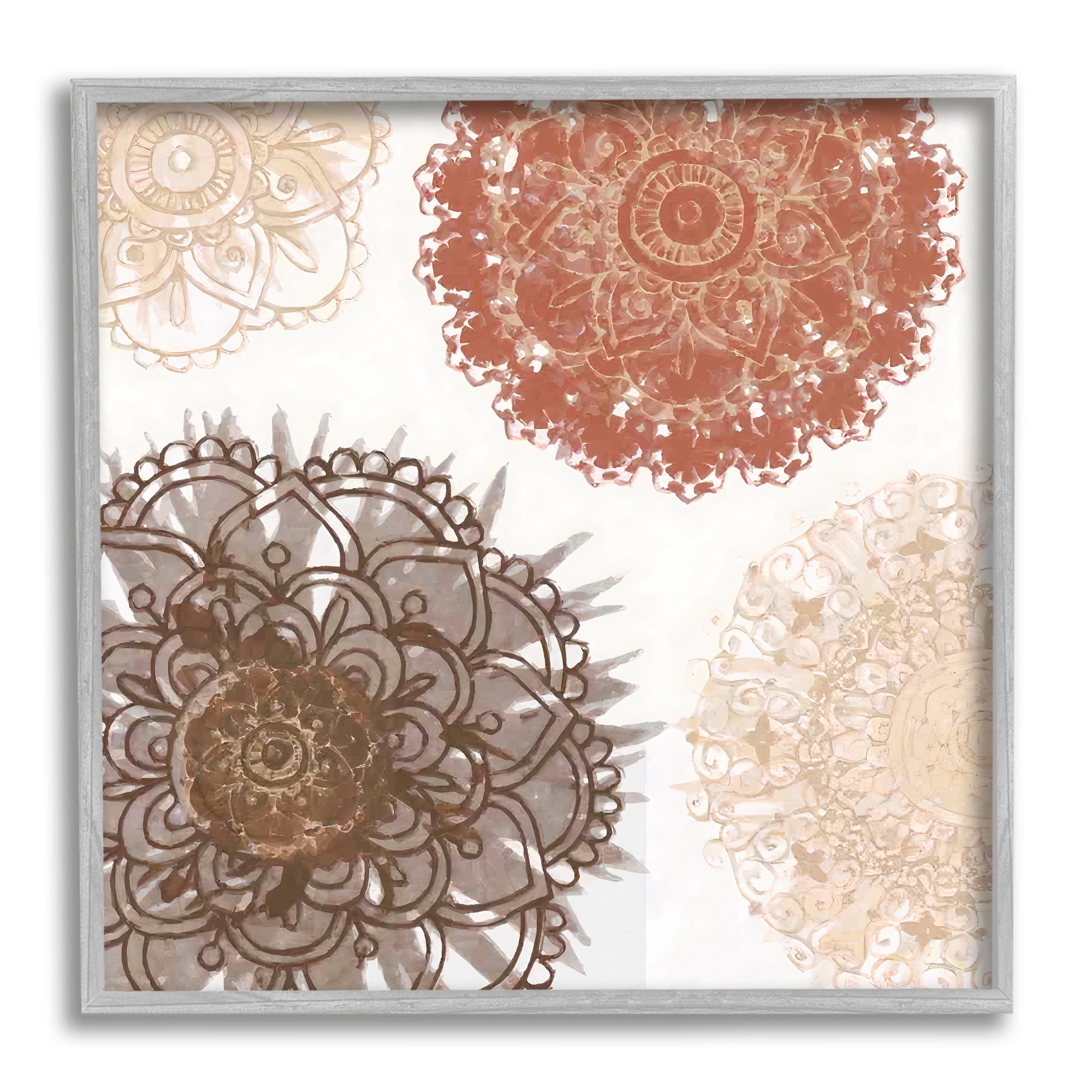 Stupell Boho Mandala Earthy Florals Abstract Painting Gray Framed Art Print Wall Art