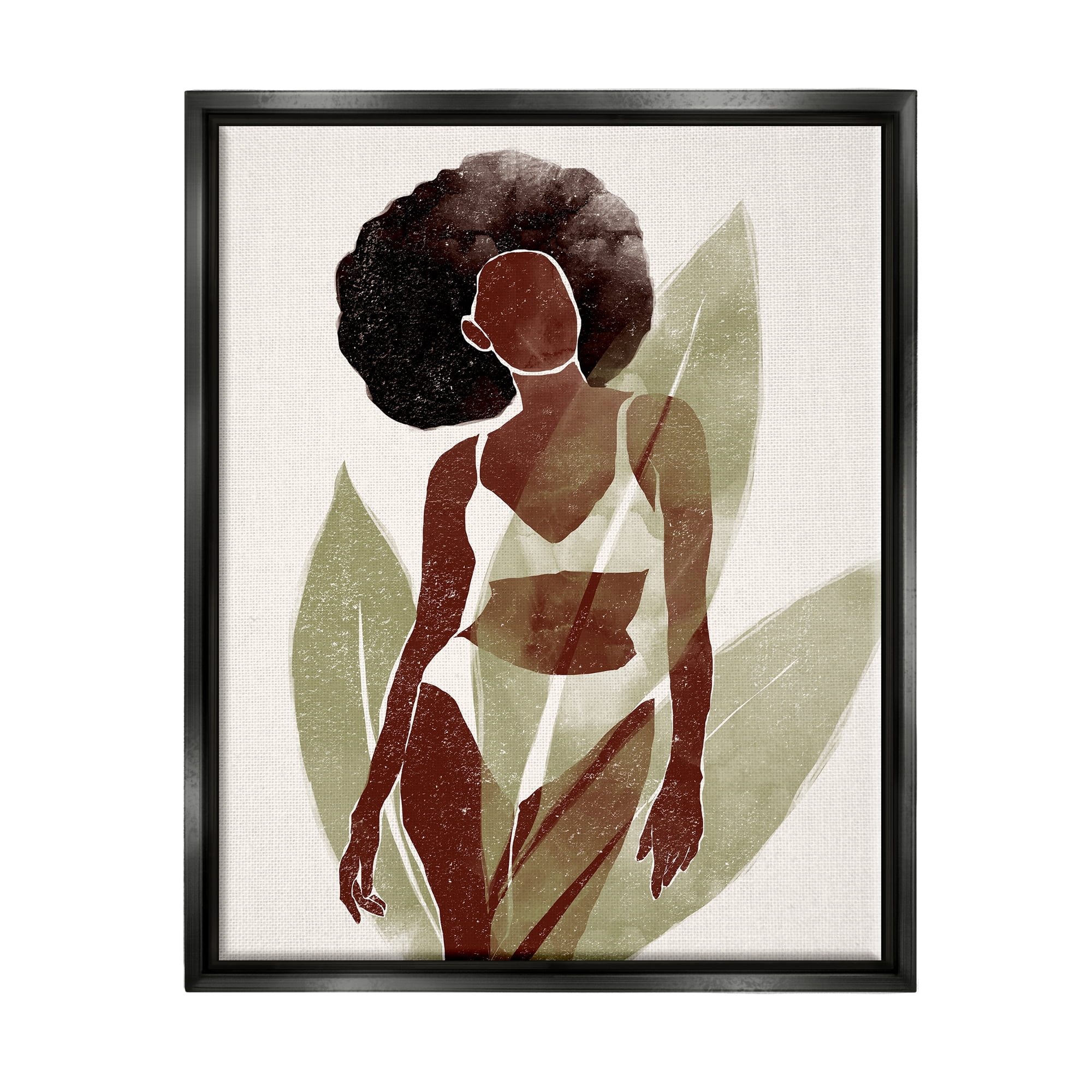 Stupell Boho Woman Botanical Palms Botanical & Floral Painting Black Floater Framed Art Print Wall Art