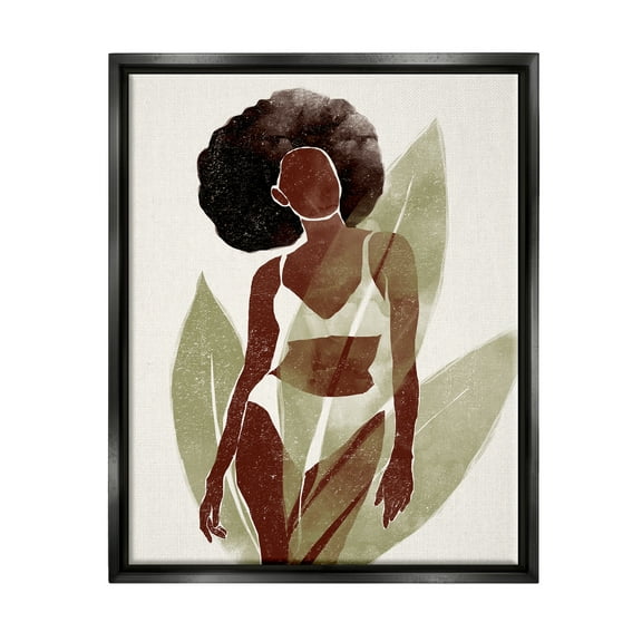 Stupell Boho Woman Botanical Palms Botanical & Floral Painting Black Floater Framed Art Print Wall Art