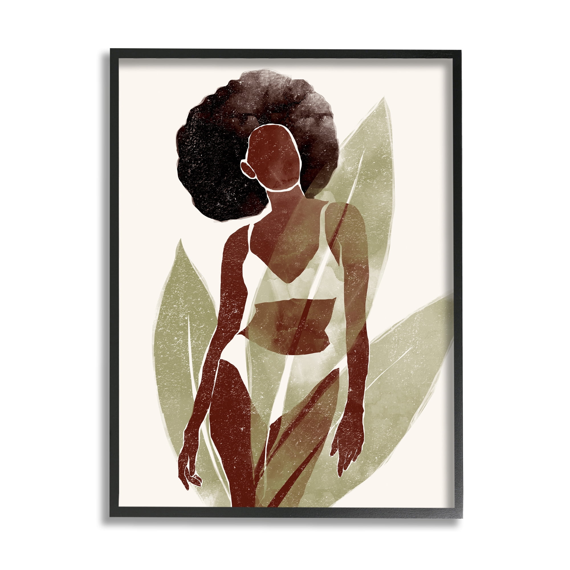 Stupell Boho Woman Botanical Palms Botanical & Floral Painting Black Framed Art Print Wall Art