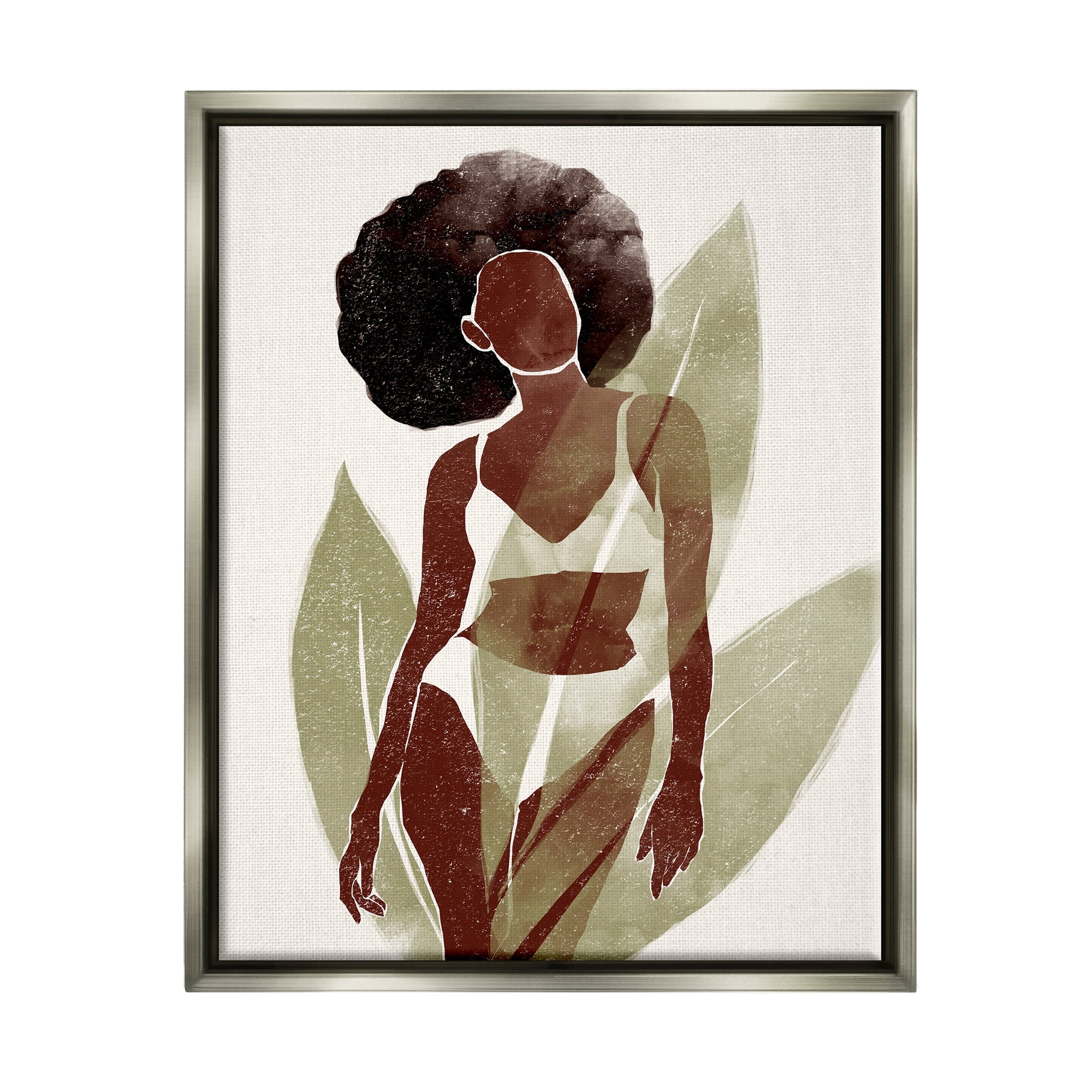 Stupell Boho Woman Botanical Palms Botanical & Floral Painting Gray Floater Framed Art Print Wall Art