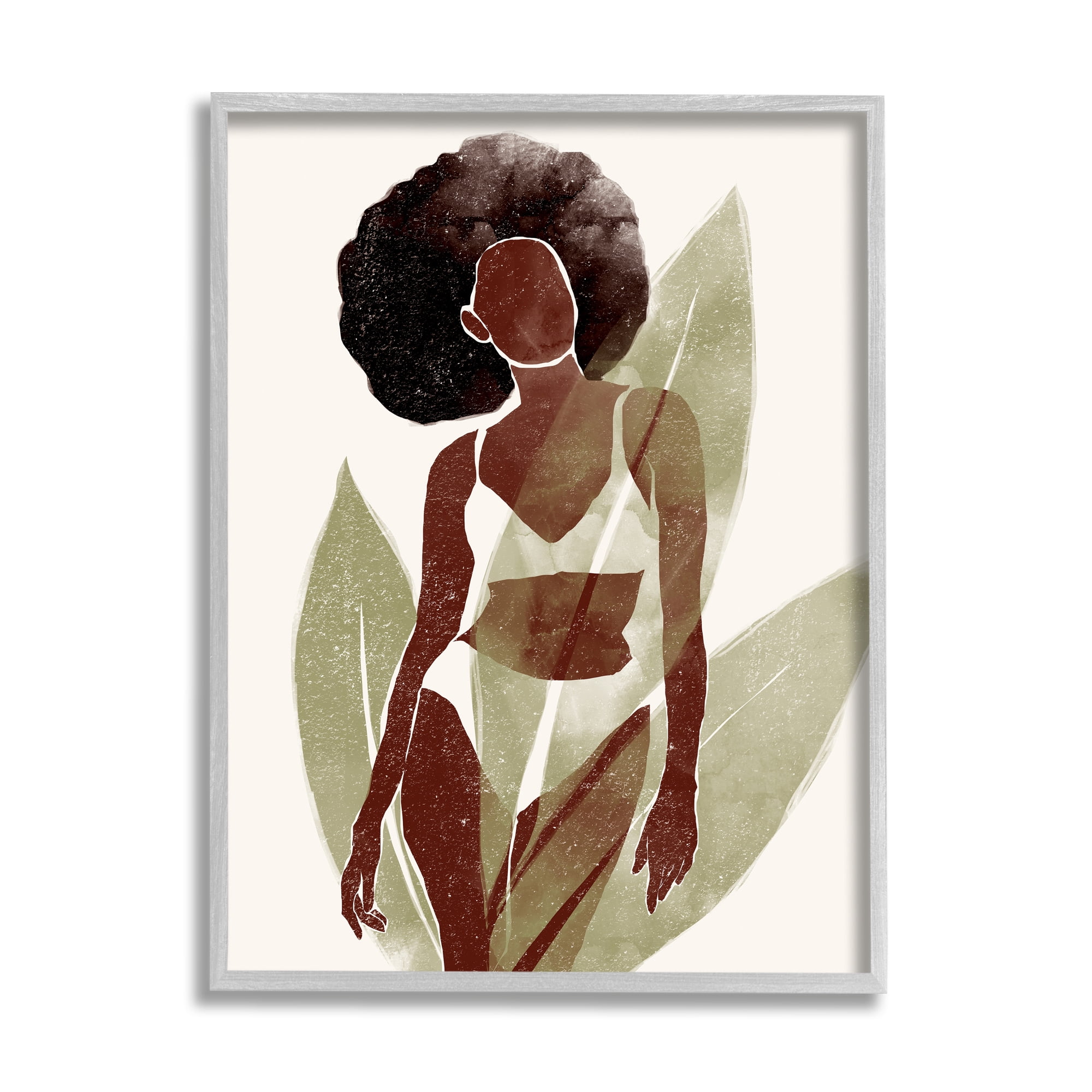 Stupell Boho Woman Botanical Palms Botanical & Floral Painting Gray Framed Art Print Wall Art