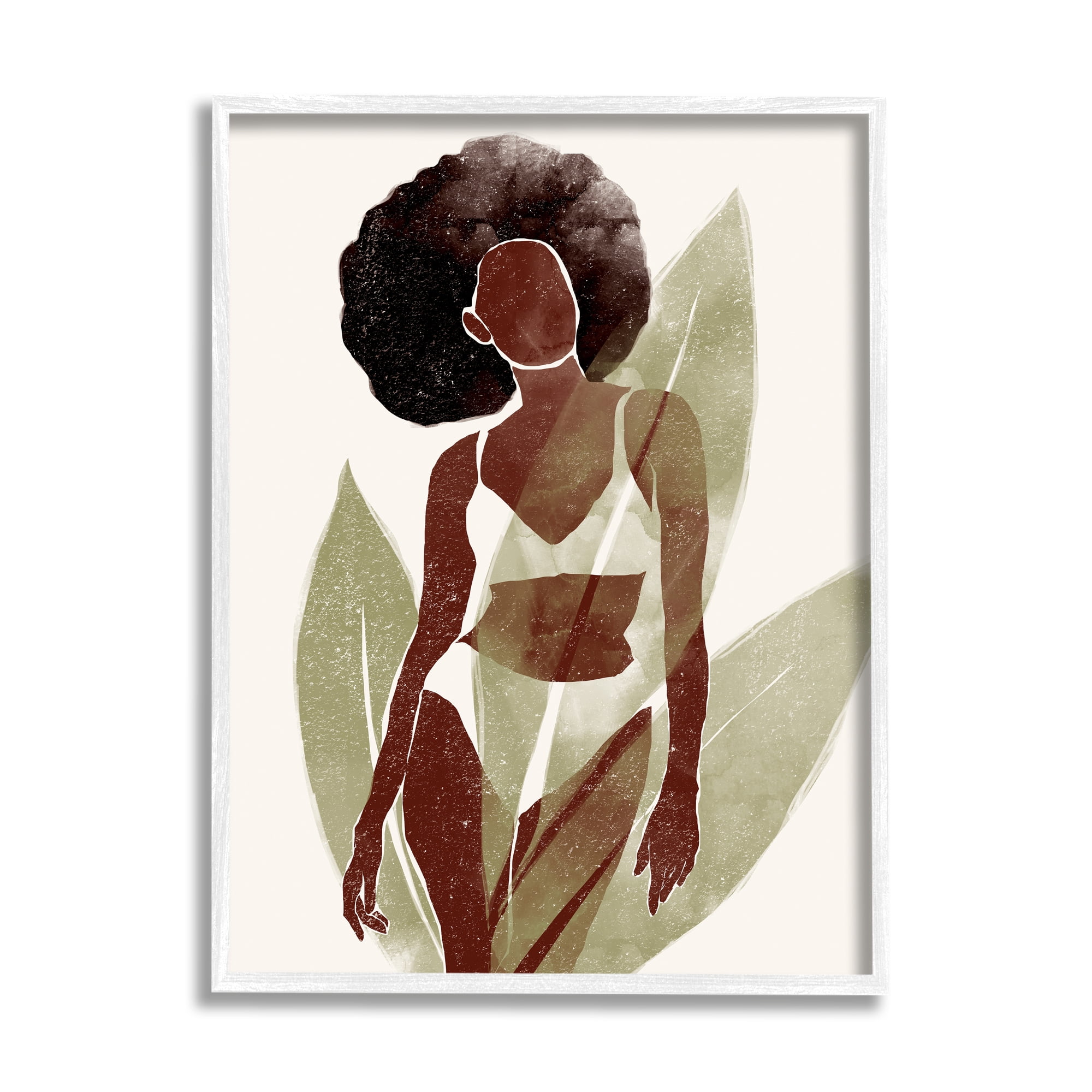 Stupell Boho Woman Botanical Palms Botanical & Floral Painting White Framed Art Print Wall Art