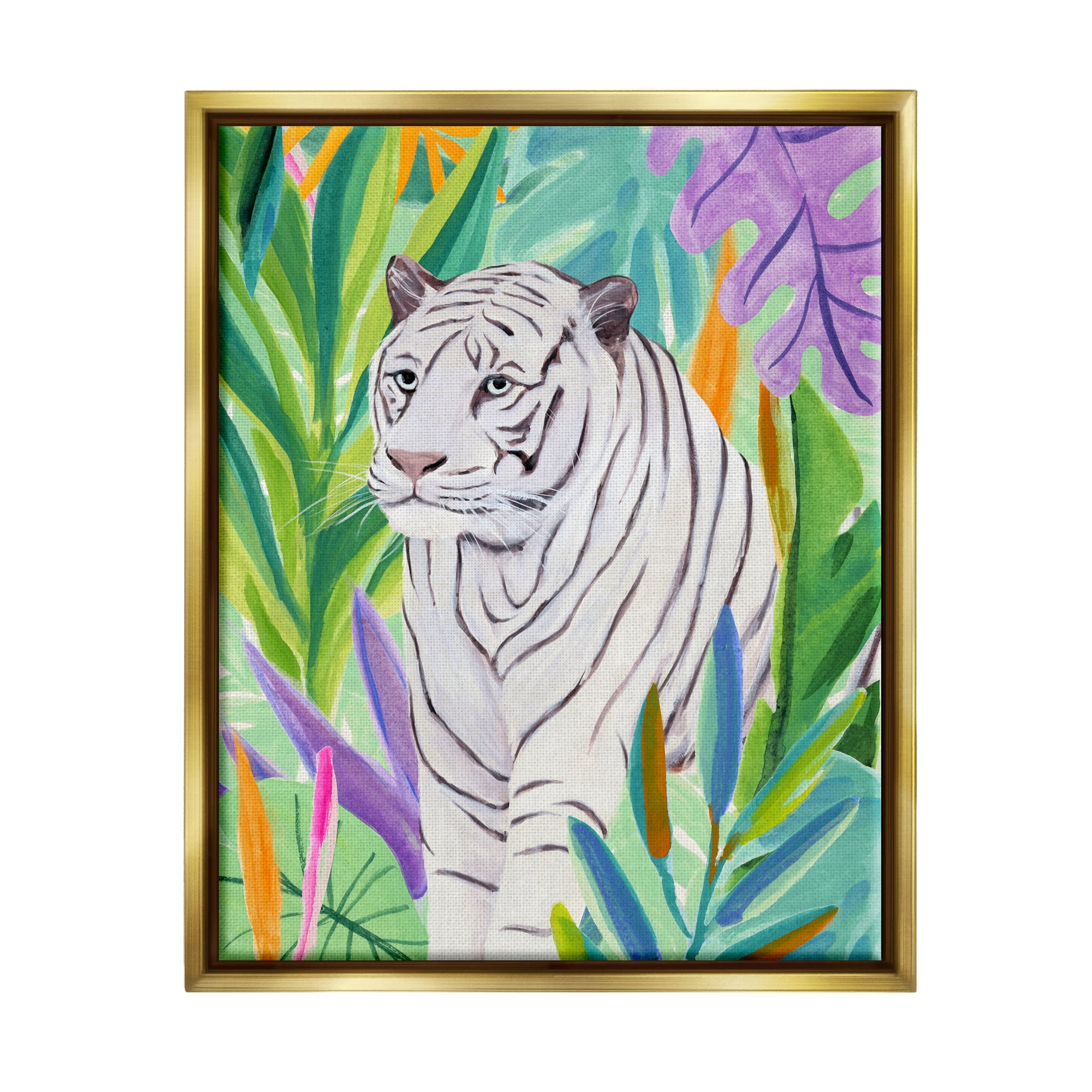 Stupell Bold Botanical Tiger Leaves Animals & Insects Painting Gold Floater Framed Art Print Wall Art